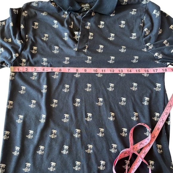 Molokai Surf Co Men’s Polo Shirt Blue White Palm Tree Print Medium Cotton Blend - Picture 6 of 8